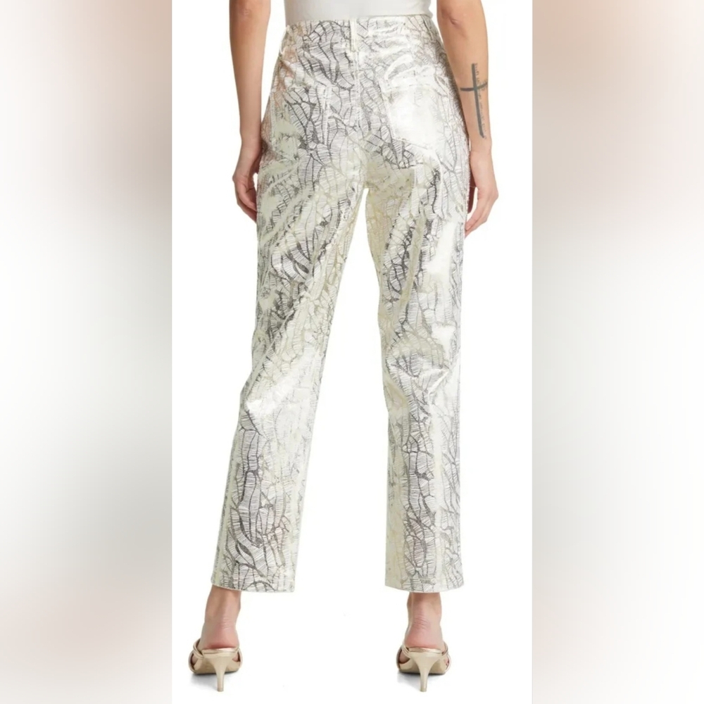 NWT Amylynn Lupe Printed Metallic Pants Sise Small Color Silver/Gold - Picture 3 of 15